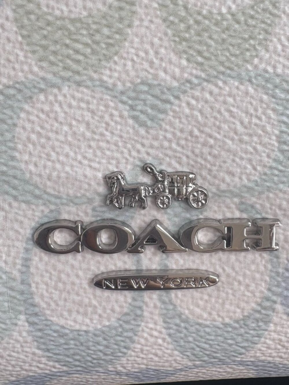 💧Coach White Pastel Logo Mini Tote Bag Light Blue Trim Crossbody - Picture 4 of 10